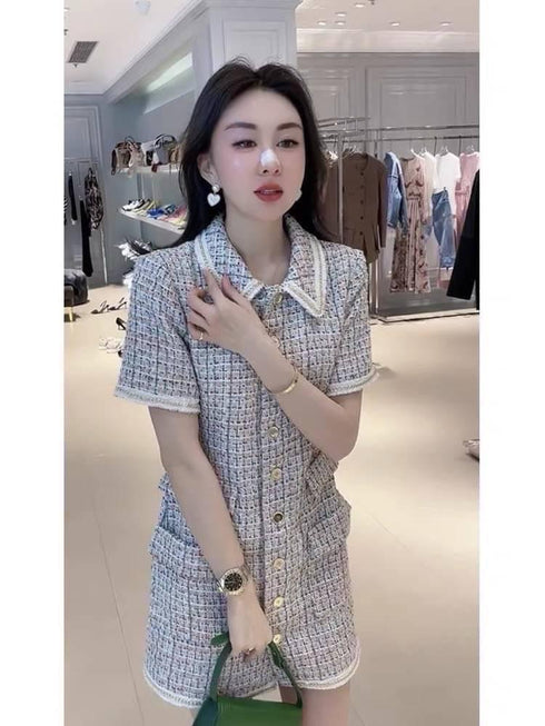 HELLO FASHION Tweed Single Breasted Dress